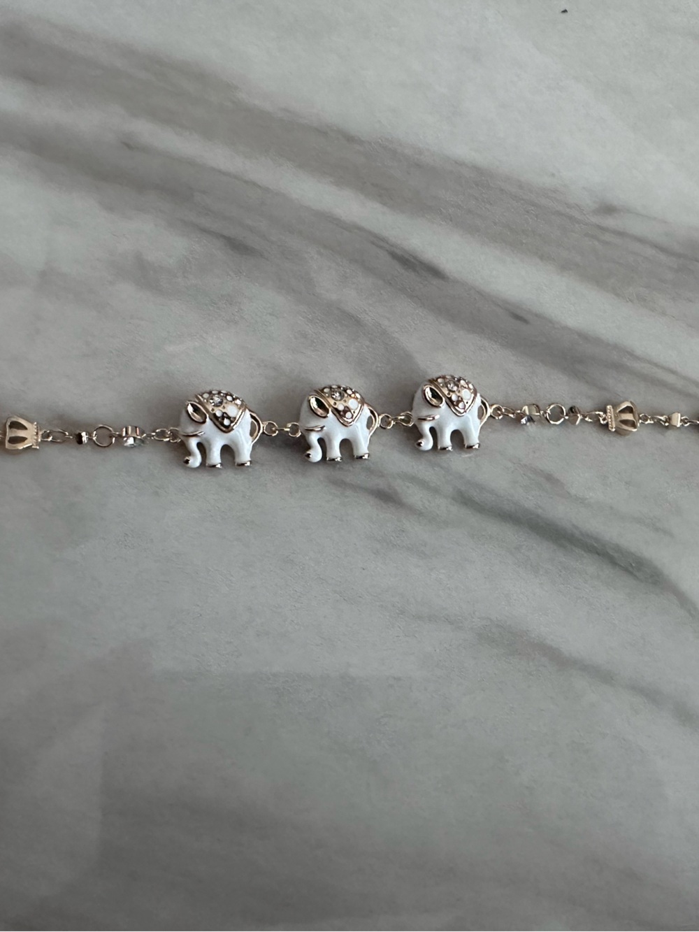 Gold-Tone & White Enamel Elephant Charm Bracelet